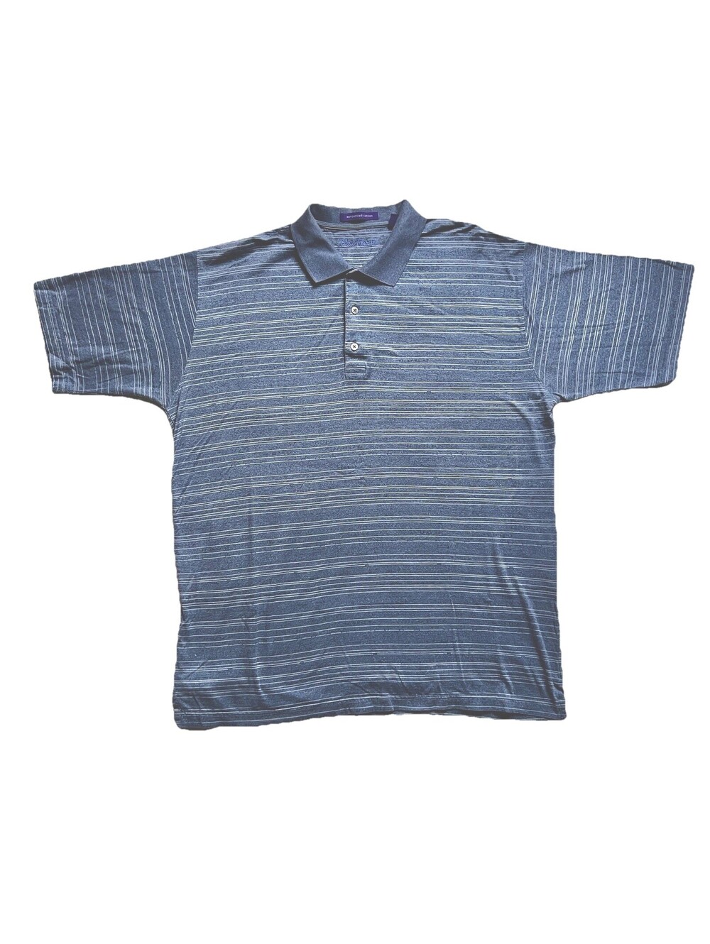 Alan Flusser Polo Shirt Blue Purple Textured Stripe Mercerized Cotton Mens L
